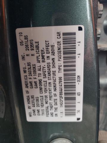 1HGCP2F89AA147996 - 2010 HONDA ACCORD EXL GREEN photo 12