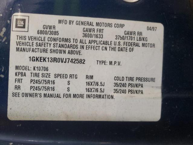 1GKEK13R0VJ742582 - 1997 GMC YUKON BLUE photo 12