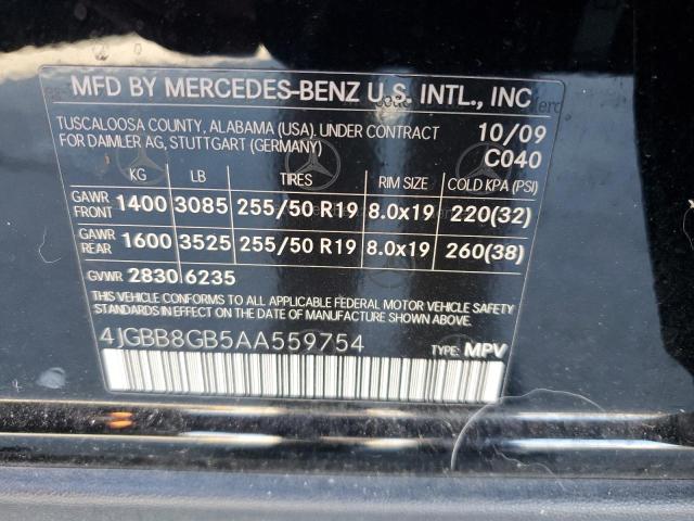 4JGBB8GB5AA559754 - 2010 MERCEDES-BENZ ML 350 4MATIC BLACK photo 13