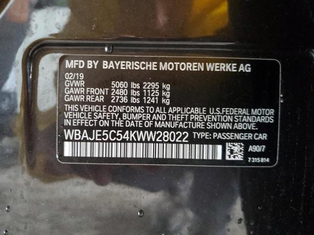 WBAJE5C54KWW28022 - 2019 BMW 540 I BLACK photo 12