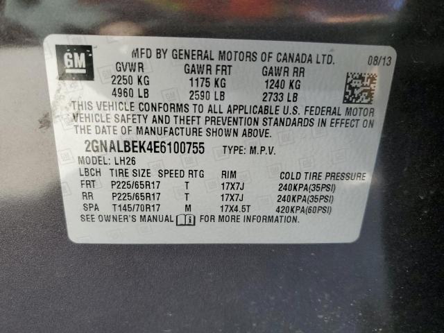 2GNALBEK4E6100755 - 2014 CHEVROLET EQUINOX LT GRAY photo 13