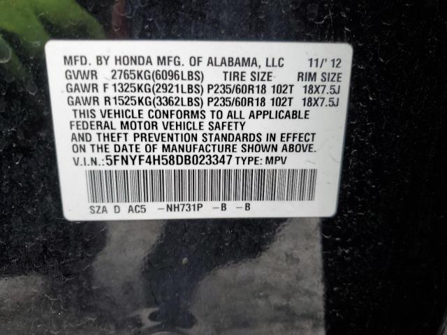 5FNYF4H58DB023347 - 2013 HONDA PILOT EXL BLACK photo 13