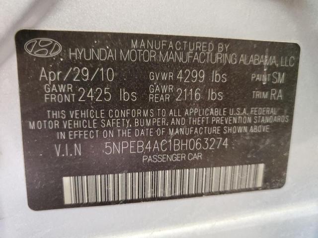 5NPEB4AC1BH063274 - 2011 HYUNDAI SONATA GLS SILVER photo 12