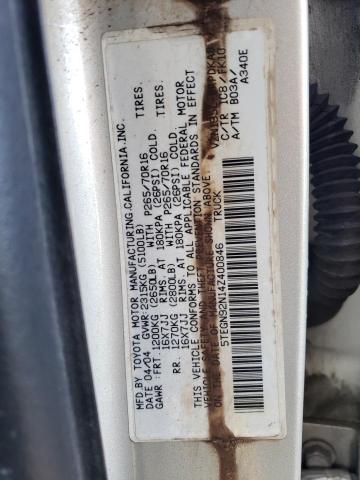 5TEGN92N14Z400846 - 2004 TOYOTA TACOMA DOUBLE CAB PRERUNNER SILVER photo 12