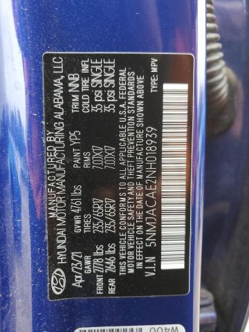 5NMJACAE2NH018939 - 2022 HYUNDAI TUCSON SE BLUE photo 13