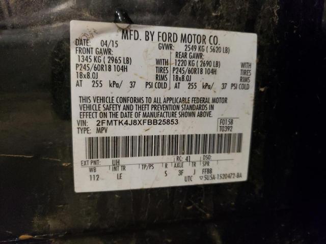 2FMTK4J8XFBB25853 - 2015 FORD EDGE SEL BLACK photo 12