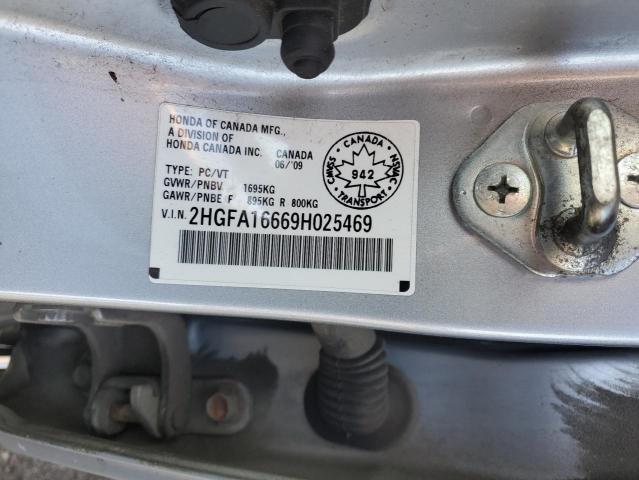 2HGFA16669H025469 - 2009 HONDA CIVIC LX-S SILVER photo 12