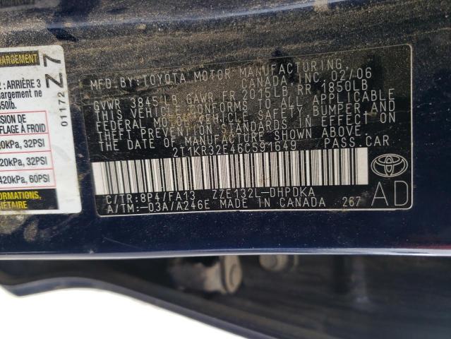 2T1KR32E46C591649 - 2006 TOYOTA COROLLA MA XR BLUE photo 12