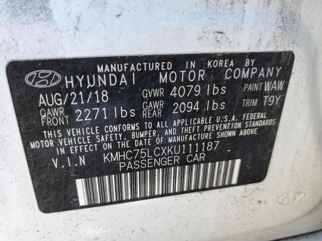 KMHC75LCXKU111187 - 2019 HYUNDAI IONIQ SEL WHITE photo 12