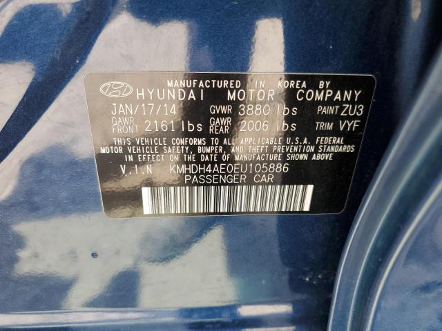 KMHDH4AE0EU105886 - 2014 HYUNDAI ELANTRA SE BLUE photo 13