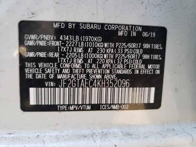 JF2GTAEC4KH352096 - 2019 SUBARU CROSSTREK PREMIUM 白色 照片 13