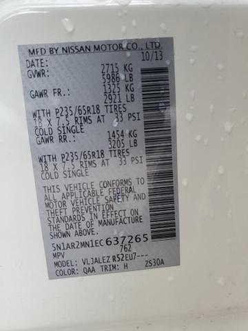 5N1AR2MN1EC637265 - 2014 NISSAN PATHFINDER S 白色 照片 13