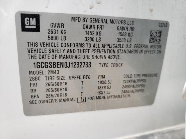 1GCGSBEN0J1232733 - 2018 CHEVROLET COLORADO WHITE photo 12