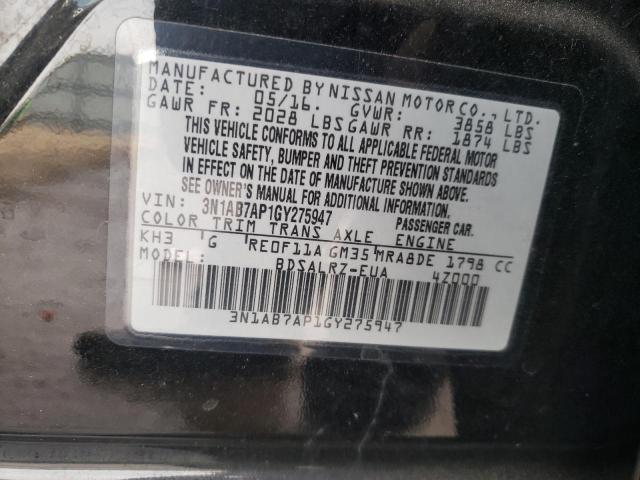 3N1AB7AP1GY275947 - 2016 NISSAN SENTRA S BLACK photo 12