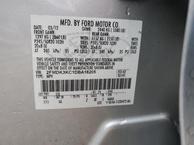 2FMDK3KC1DBA18205 - 2013 FORD EDGE LIMITED SILVER photo 12