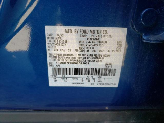 1FMSK7FH0NGB21033 - 2022 FORD EXPLORER LIMITED BLUE photo 13