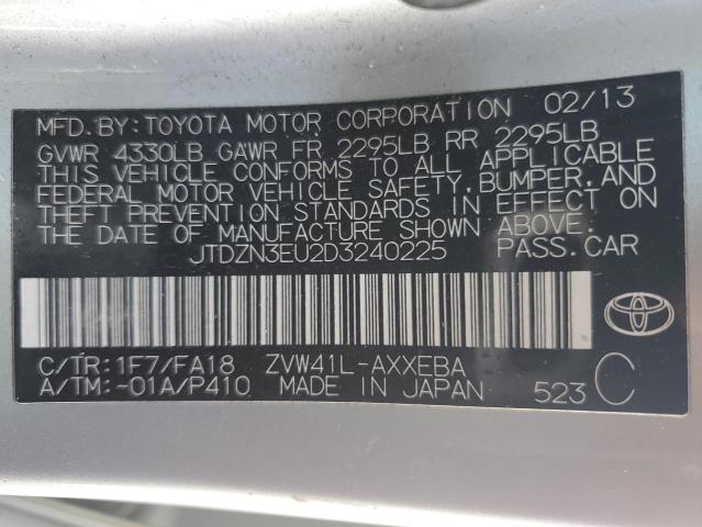 JTDZN3EU2D3240225 - 2013 TOYOTA PRIUS V SILVER photo 13