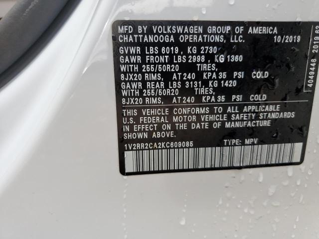1V2RR2CA2KC609085 - 2019 VOLKSWAGEN ATLAS SEL WHITE photo 13