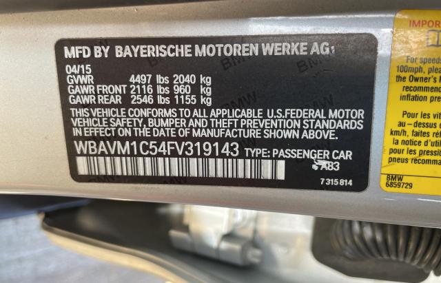 WBAVM1C54FV319143 - 2015 BMW X1 SDRIVE28I SILVER photo 10