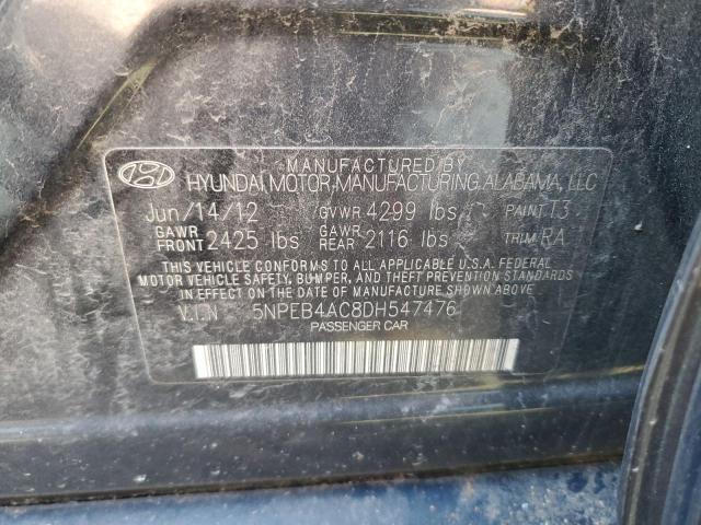 5NPEB4AC8DH547476 - 2013 HYUNDAI SONATA GLS BLACK photo 12