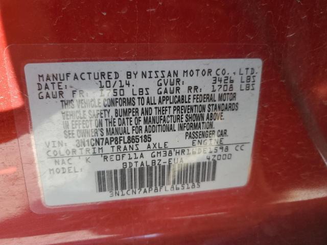 3N1CN7AP8FL865185 - 2015 NISSAN VERSA S RED photo 13