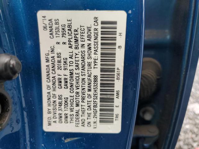 2HGFB2F52EH532888 - 2014 HONDA CIVIC LX BLUE photo 12