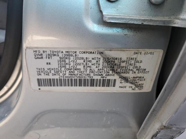 JTEHH20V726031793 - 2002 TOYOTA RAV4 SILVER photo 12