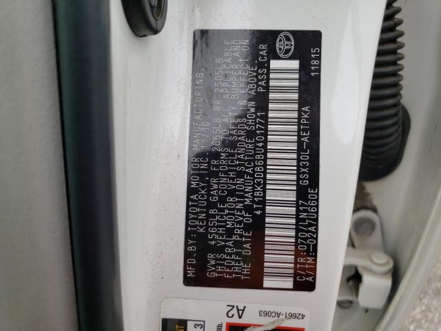 4T1BK3DB6BU401771 - 2011 TOYOTA AVALON BASE 白色 照片 12