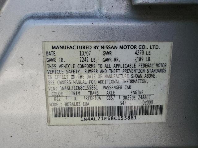 1N4AL21E68C155881 - 2008 NISSAN ALTIMA 2.5 SILVER photo 12