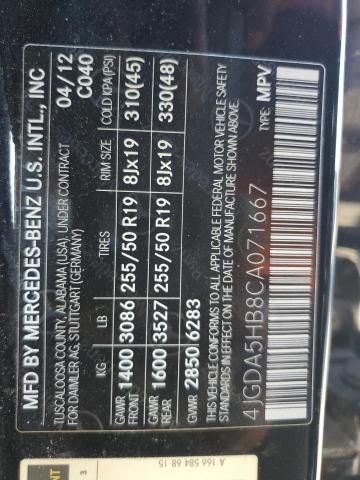 4JGDA5HB8CA071667 - 2012 MERCEDES-BENZ ML 350 4MATIC BLACK photo 13