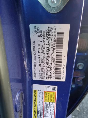 1HGCV1F37KA100617 - 2019 HONDA ACCORD SPORT BLUE photo 12