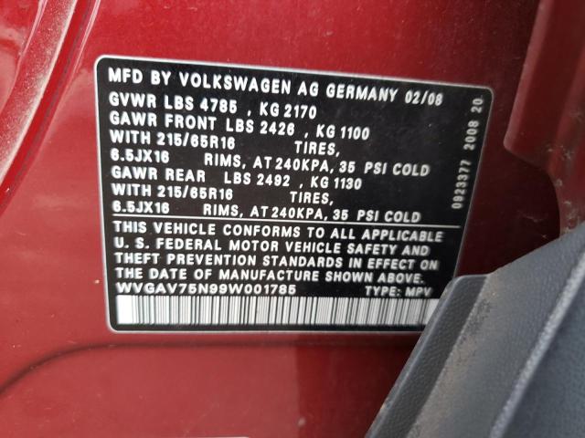 WVGAV75N99W001785 - 2009 VOLKSWAGEN TIGUAN S MAROON photo 13