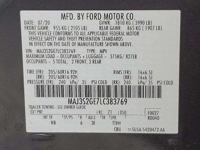 MAJ3S2GE7LC383769 - 2020 FORD ECOSPORT SE CHARCOAL photo 13