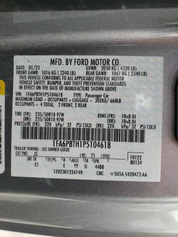 1FA6P8TH1P5104618 - 2023 FORD MUSTANG SILVER photo 13