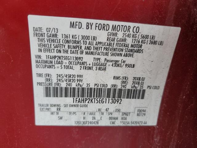 1FAHP2KT5EG113092 - 2014 FORD TAURUS SHO RED photo 12