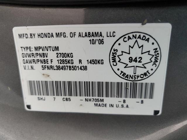 5FNRL38497B501438 - 2007 HONDA ODYSSEY EX GRAY photo 13