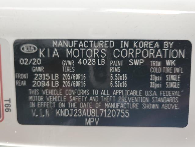 KNDJ23AU8L7120755 - 2020 KIA SOUL LX WHITE photo 12