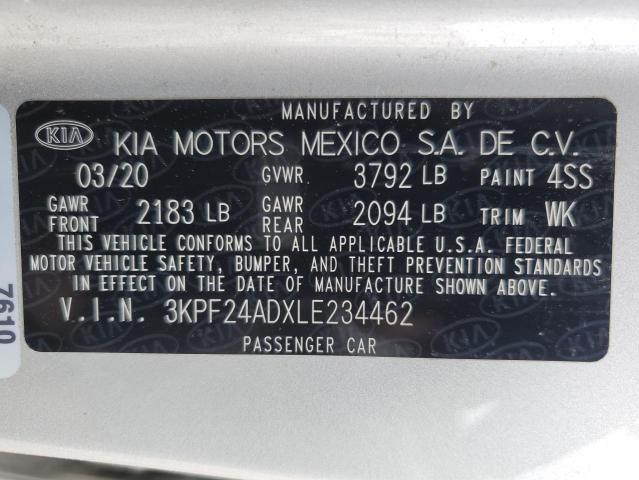 3KPF24ADXLE234462 - 2020 KIA FORTE FE SILVER photo 13