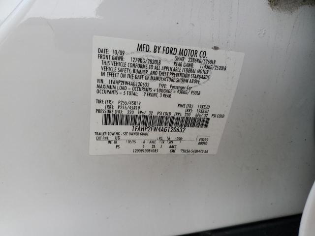 1FAHP2FW4AG120632 - 2010 FORD TAURUS LIMITED WHITE photo 12