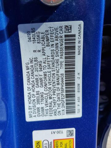 2HGFE2F56PH544438 - 2023 HONDA CIVIC SPORT BLUE photo 12