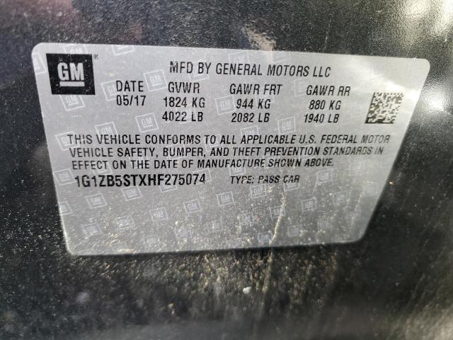 1G1ZB5STXHF275074 - 2017 CHEVROLET MALIBU LS GRAY photo 12