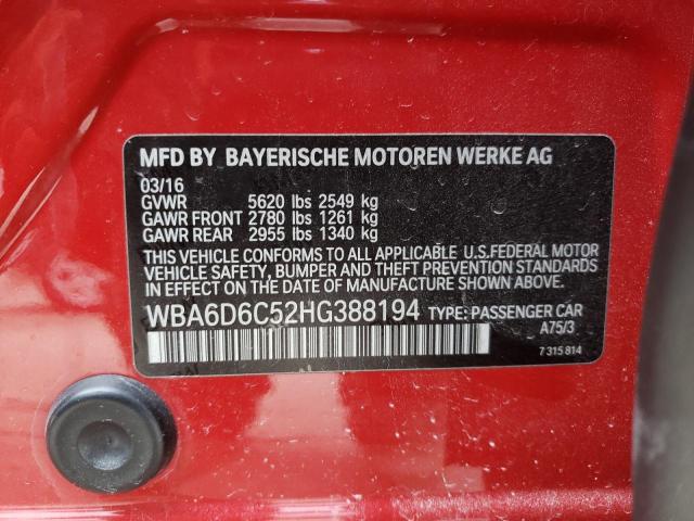 WBA6D6C52HG388194 - 2017 BMW 650XI XI GRAN COUPE RED photo 12