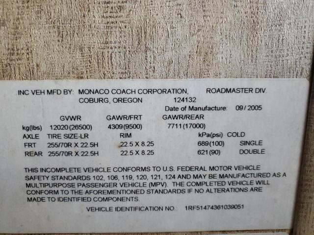 1RF51474361039051 - 2006 ROADMASTER RAIL MONOCOQUE ყავისფერი ფოტო 10
