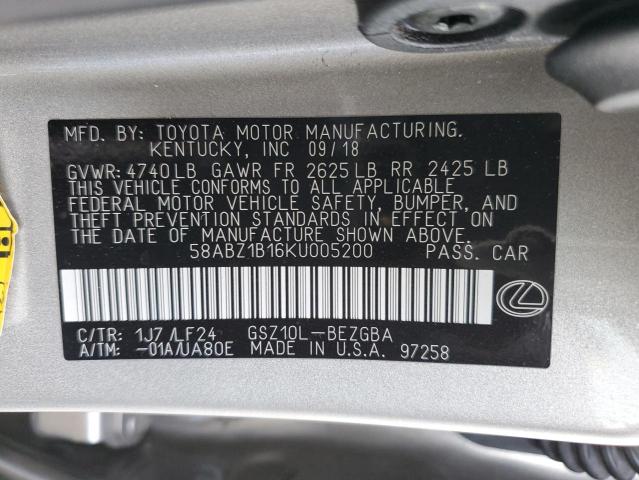 58ABZ1B16KU005200 - 2019 LEXUS ES 350 SILVER photo 12