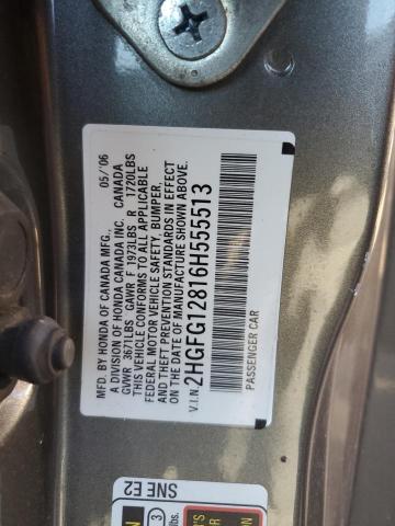 2HGFG12816H555513 - 2006 HONDA CIVIC EX GRAY photo 12