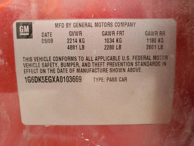 1G6DK5EGXA0103669 - 2010 CADILLAC CTS PERFORMANCE COLLECTION Rot Foto 12