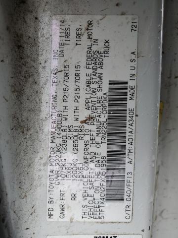 5TFTX4CN2FX051958 - 2015 TOYOTA TACOMA ACCESS CAB თეთრი ფოტო 12