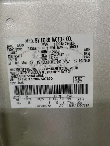 1FTRF12296NA07860 - 2006 FORD F150 SILVER photo 12