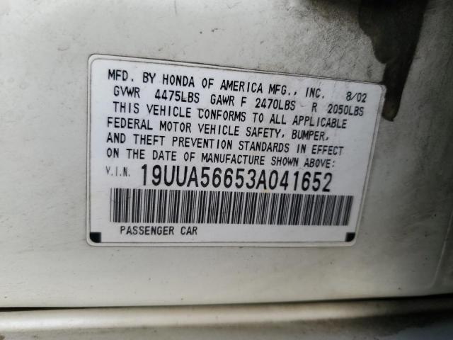 19UUA56653A041652 - 2003 ACURA 3.2TL WHITE photo 12