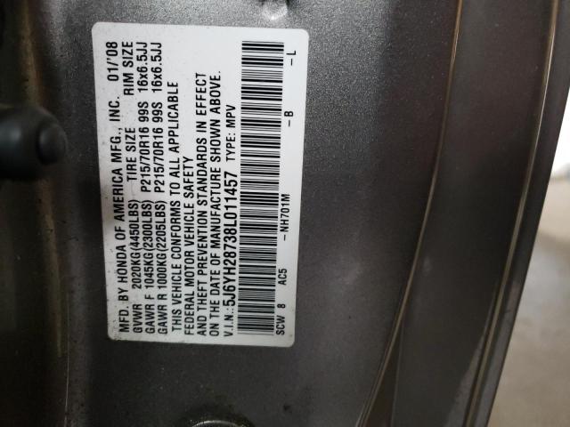 5J6YH28738L011457 - 2008 HONDA ELEMENT EX GRAY photo 12